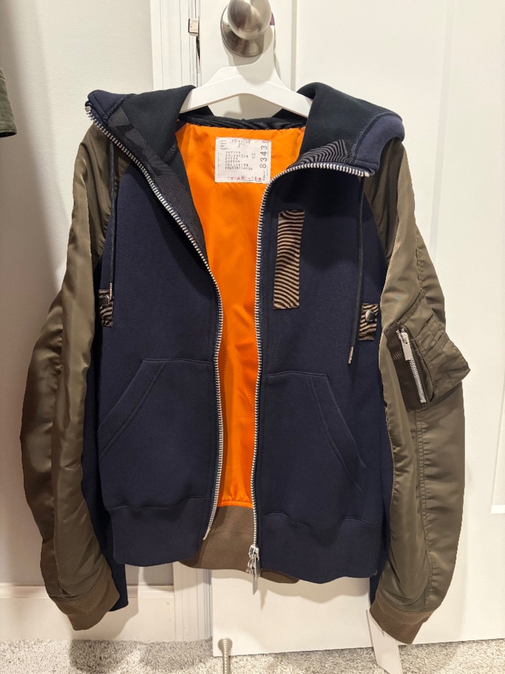Sacai Sponge Sweat x Nylon Twill Full Zip Hoodie Size 3 NWT